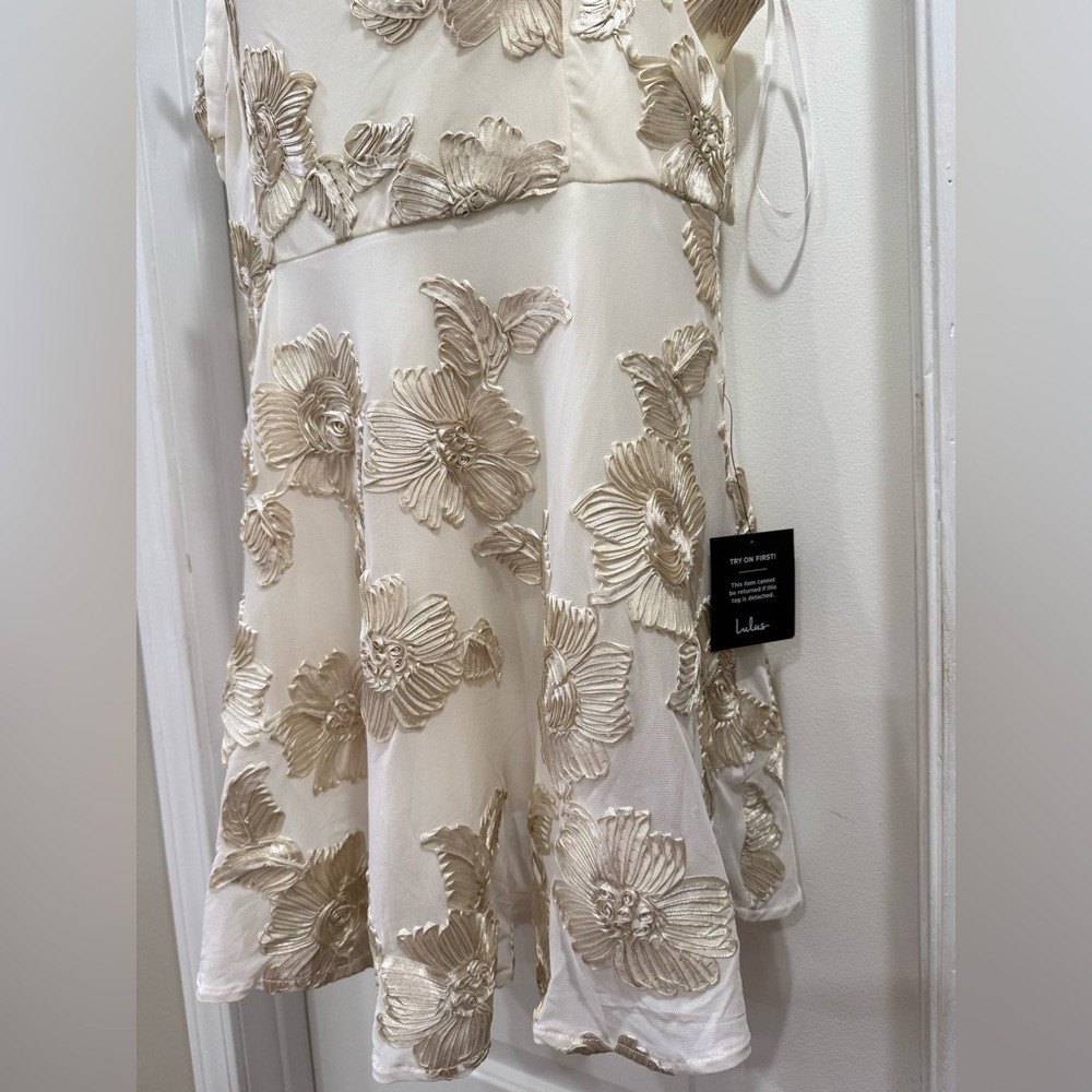 🆕🆕 Lulus Truly Inspiring Ivory Mesh Floral Mini Dress Size XL Prom Wedding Party - Picture 4 of 16